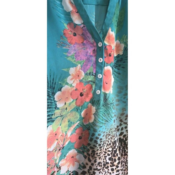 Soft Surroundings Blouse Womens Medium Green Semi Sheer Gauzy Tropical Tunic - Picture 4 of 10